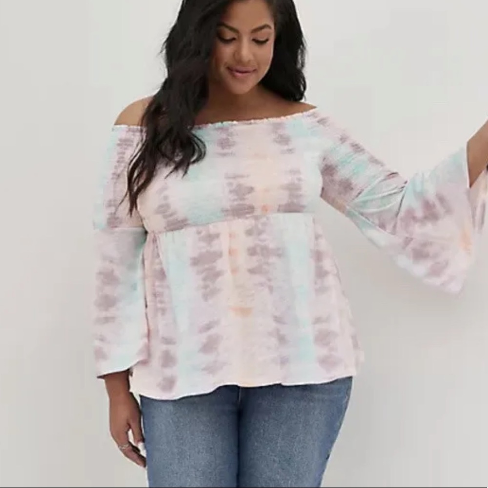 Torrid Tie Dye Cold Shoulder Babydoll Top